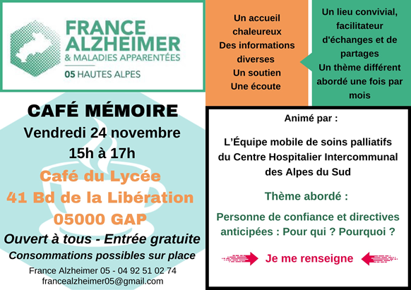 Café mémoire Novembre - France Alzheimer 05