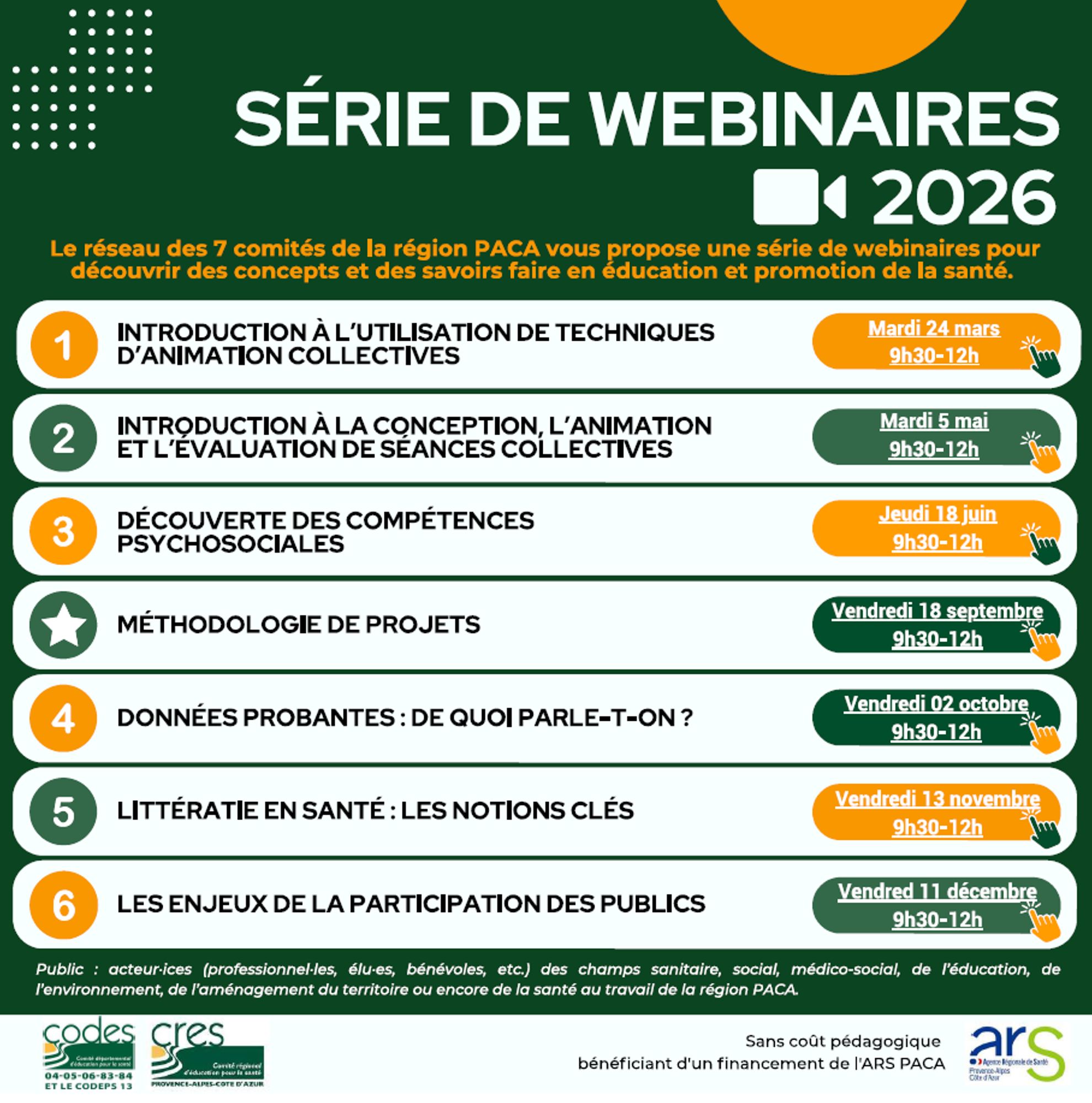 Offre des webinaires régionaux en éducation et promotion de la santé